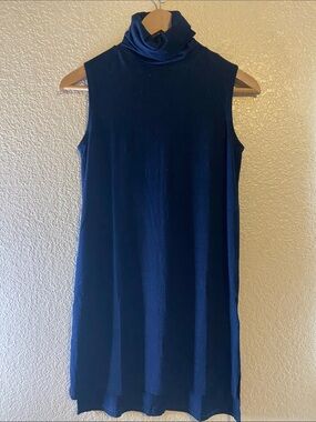 Sleeveless Turtleneck Mini Dress in Deep Navy